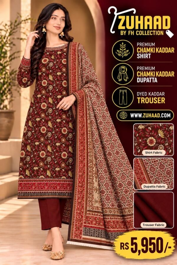 Zuhaad Maroon Floral Chamki Kaddar Suit image 24 Zuhaad Maroon Floral Chamki Kaddar Suit image 24
