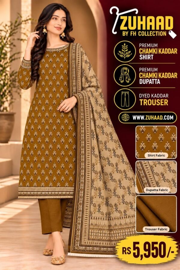 Zuhaad Mustard Brown Chamki Kaddar Suit image 25 Zuhaad Mustard Brown Chamki Kaddar Suit image 25