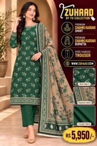 Zuhaad Dark Green Floral Chamki Kaddar Suit image 26