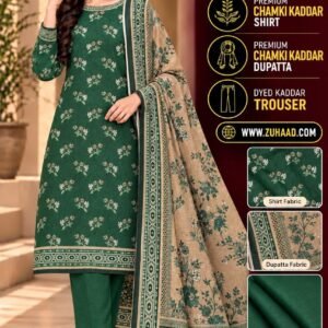 Zuhaad Dark Green Floral Chamki Kaddar Suit image 26