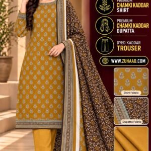 Zuhaad Mustard Yellow Floral Chamki Kaddar Suit image 27